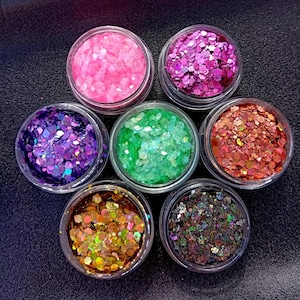 Set paillettes biodégradables holographiques, Maquillage visage et corps, bar à paillettes, chunky glitter, ongles