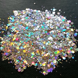 Paillettes biodégradables argentées holographiques, maquillage visage et corps, bio glitter festival, ongles, 5ml