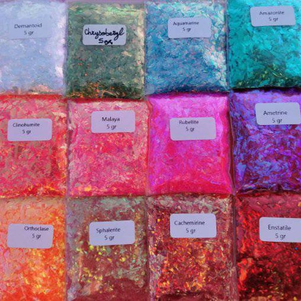 Paillettes Flocons de mylar, iridescent, résine, nail art, 5 grammes