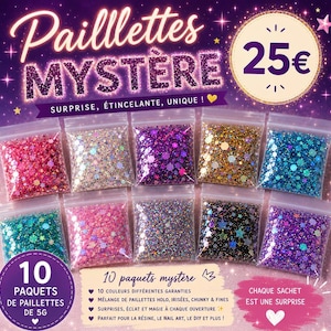 Mystery Glitter, 10 Packs of 5g, Holographic, Iridescent, Resin, Nail Art