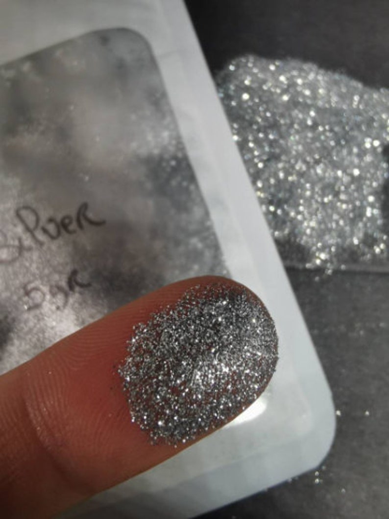 Diamond glitter, extra fine nail powder, resin, candle fondant, eye shadow, 5 grams silver