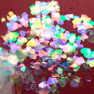 Paillettes cœurs, 5 grammes, semi transparent holographique, nail art, loisirs créatifs, résine