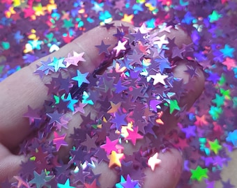 Holographic pink star glitter, shaker, candle fondant, resin, tumbler, slime, nails, 5 grams