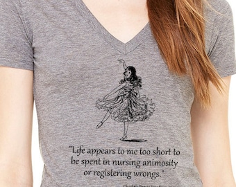 Jane Eyre by Charlotte Bronte t-shirt, Shirt with quote .V-neck dark heather gray T-shirt with Jane Eyre by Charlotte Bronte quote