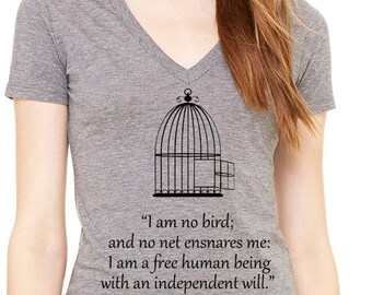 Jane Eyre by Charlotte Bronte t-shirt. Shirt with quote .Lady's white T-shirt with Jane Eyre by Charlotte Bronte quote