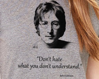 John Lennon T-Shirt, Shirt mit Spruch .rundhalsausschnitt grau meliert mit Zitat von John Lennon