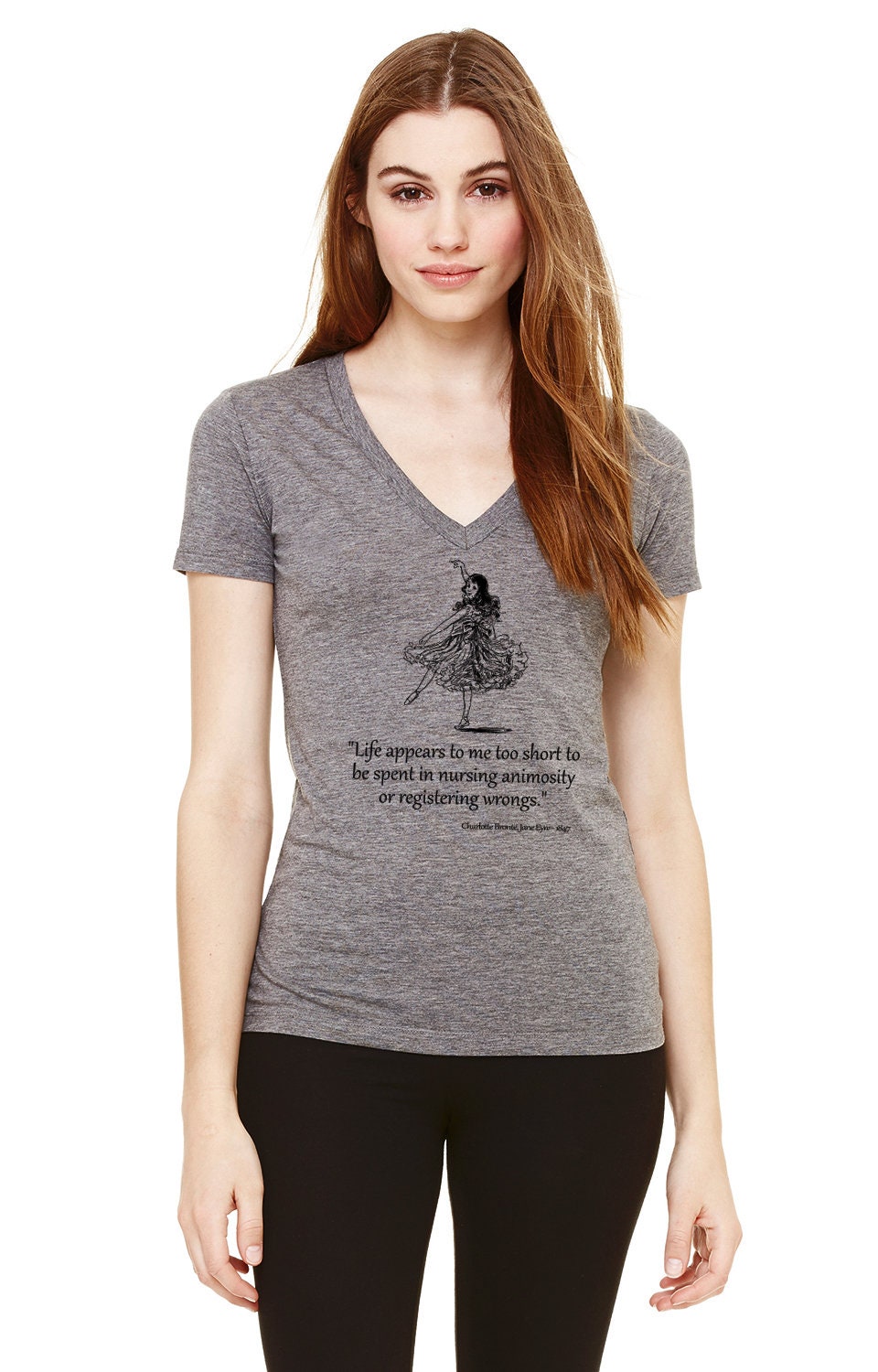 Women's T-Shirts [Out of Print] Charlotte Brontë / Jane Eyre V-Neck Tee (Midnight Navy) (Womens) Jane Eyre by Charlotte Bronte T-shirt, Shirt With Quote .v