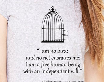 Jane Eyre by Charlotte Bronte quote.Lady's heather gray T-shirt with Jane Eyre by Charlotte Bronte quote, Shirt with quote, Jane Eyre shirt