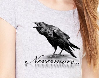 Edgar Allan Poe The Raven t-shirt.Heather Gray Lady's, Nevermore, goth shirt, Black  raven