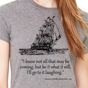 Moby Dick t-shirt, Shirt with quote .crew neck dark heather  gray t-shirt with Moby Dick by Herman Melville quote