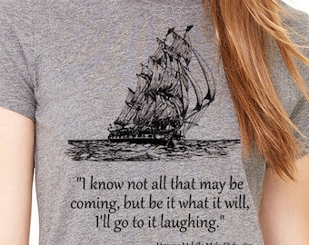 Moby Dick t-shirt, Shirt with quote .crew neck dark heather  gray t-shirt with Moby Dick by Herman Melville quote