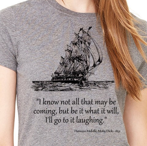 Women's T-Shirts [Out of Print] Herman Melville / Moby-Dick Tee [Gilded] (Cool Blue) (Womens) B-1178_Moby-Dick-gilded-unisex