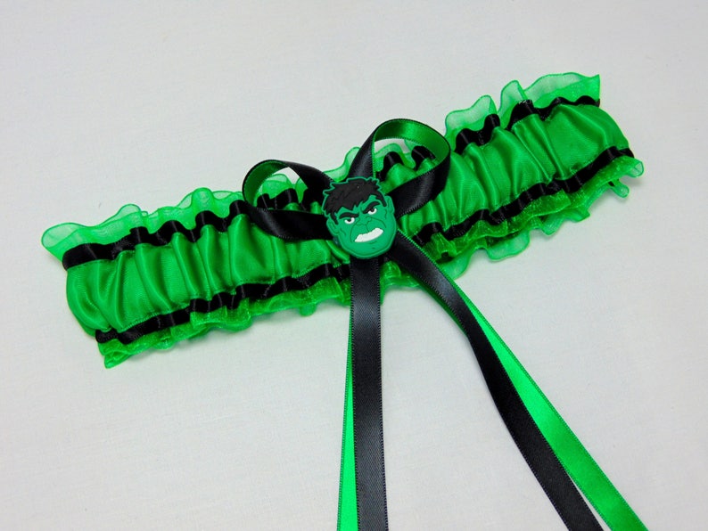Handmade Green Hulk organza keepsake Bridal Wedding Garter Satinorganza