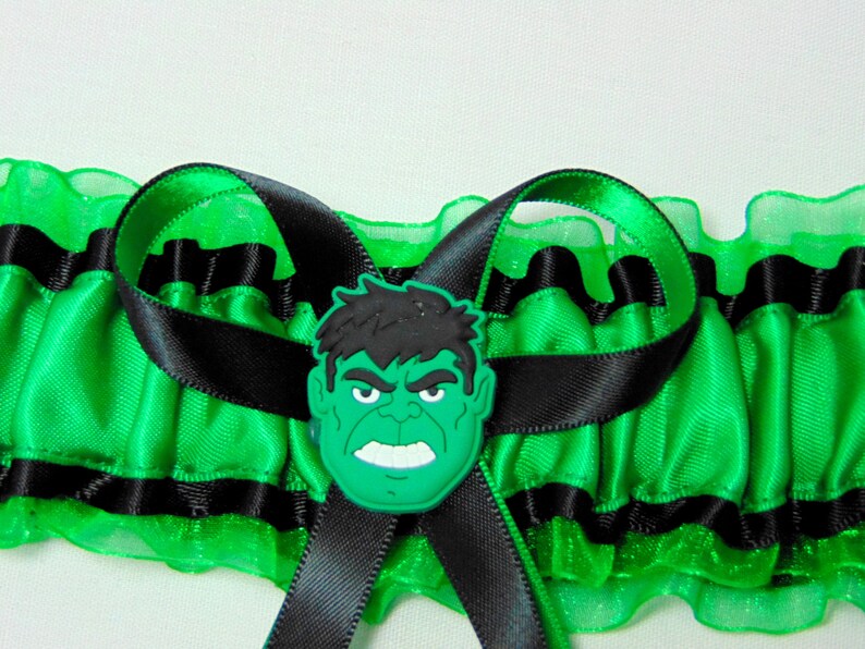 Handmade Green Hulk organza keepsake Bridal Wedding Garter Satinorganza