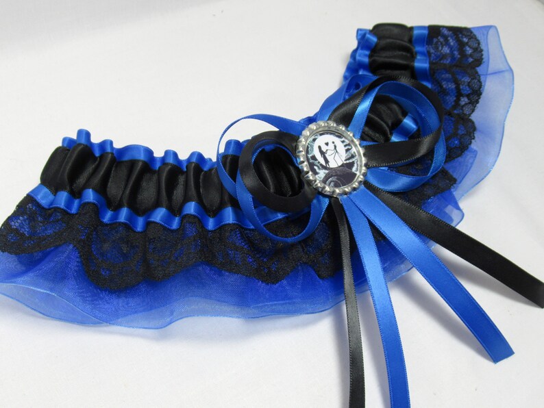 Satinorganzalace nightmare halloween garter Handmade Organza /& Lace Trimmed Jack sally keepsake Bridal Wedding Garterset