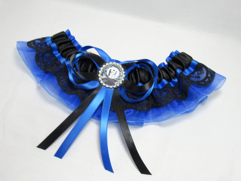 Satinorganzalace nightmare halloween garter Handmade Organza /& Lace Trimmed Jack sally keepsake Bridal Wedding Garterset