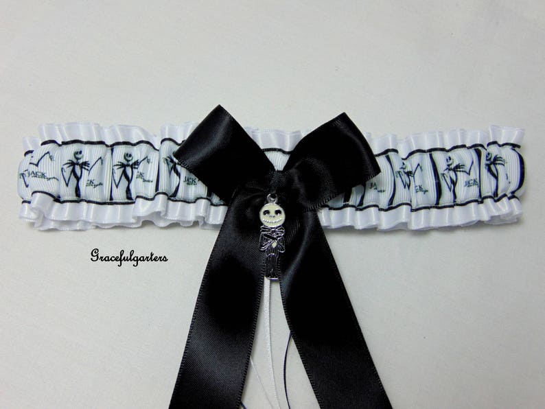 Christmas halloween garter Handmade jack bridal keepsake or toss wedding Garter SatinGrosgrain garter