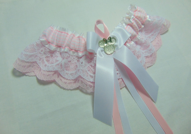 fairy tale garter.SatinLace Handmade stripe pink Mouse lace keepsake bridal wedding garter themed garter