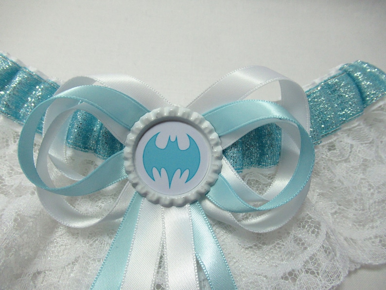 satinLaceSparkle Handmade Blue Sparkle Bat man keepsake Bridal Wedding Garter