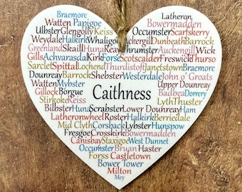 Caithness, Halkirk, Canisbay, Lybster, Wick, Castletown, Dunnet, Thurso heart decorations and prints