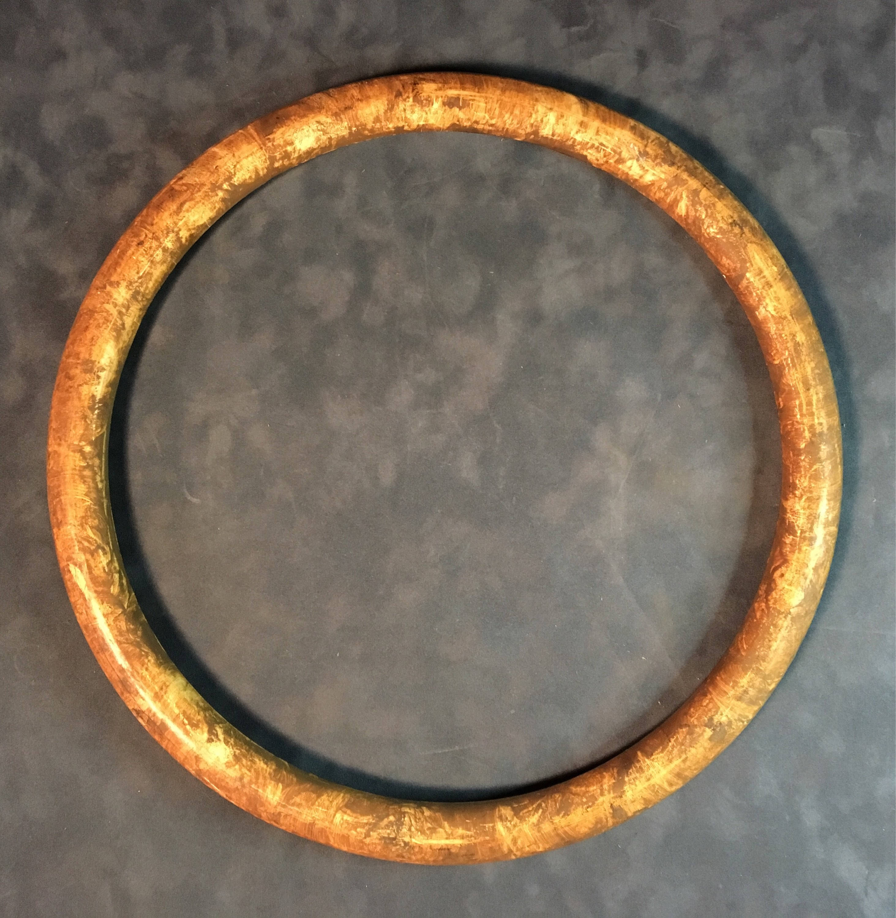 Vintage solid wood circular frame with mottled brown and white Etsy