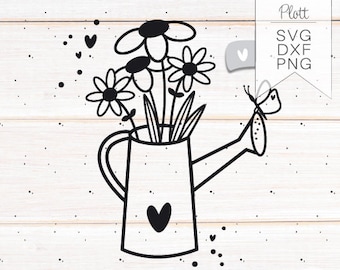 Plotter file watering can flowers svg dxf