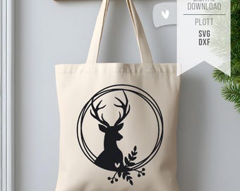 Deer wreath plotter file SVG DXF – Deer silhouette, boho forest motif, Cricut Silhouette file incl. commercial license
