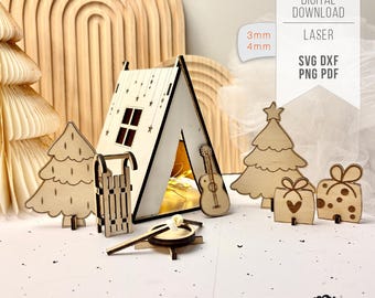Laser file Gnome Tent SVG - Christmas tent gnome door Christmas 3 mm 4 mm