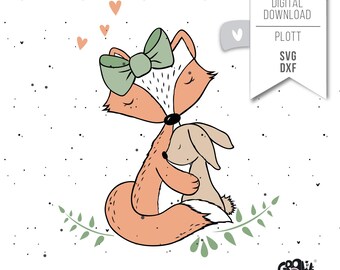 Plotter file FOX Rabbit SVG - Forest Animals Girl GroWidesign
