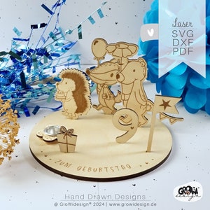 Lasercut anniversaire FOREST ANIMAUX plaque svg téléchargement numérique