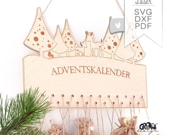 Advent calendar laser file SVG - DIY wooden forest Christmas calendar including commercial license