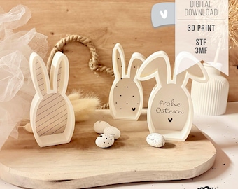 3D print file EASTER BUNNIES - STL 3MF Bambu Studio - including matching PDF print file with various inscriptions