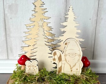 Laser file Gnome Forest SVG DXF – Christmas Laser Cut Wooden Decoration Gnome Door Stand – Winter Christmas Tree PNG Commercial Use