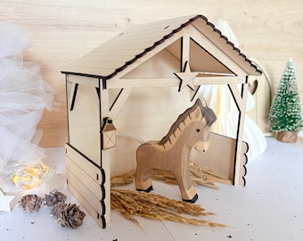 Laser file stable SVG DXF PDF – Elf door accessories & Nativity scene wood laser cut template, miniature shelter commercial license