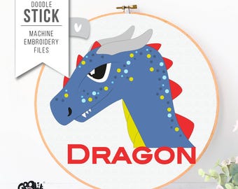 DRAGON embroidery file - Doodle embroidery file 3 sizes in a set