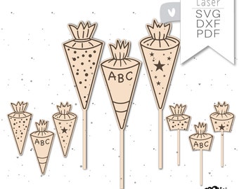 School cone cake topper pendant laser file SVG - Back to school, first day of school