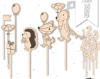 Laser file FOREST ANIMALS Caketopper Birthday svg