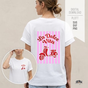 Archivo SVG PNG para plotter de Dolce Vita Vespa - Frase veraniega - para la parte delantera y trasera de la camiseta - incluye licencia comercial