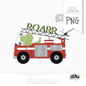 Clipart Feuerwehr DINO PNG - Bügelbild digital Download