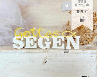3D print file GOD'S BLESSING - STL | 3MF - lettering for Baptism, Communion, Wedding - incl. commercial license