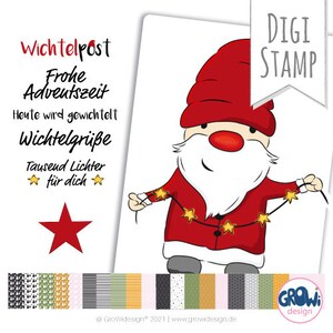 Clipart Digistamp Gnome XMAS Fairy Lights