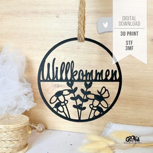3D STL-printbestand WELKOM-krans - 3MF Bamboo Studio - Deurbordje Deurkrans Lente
