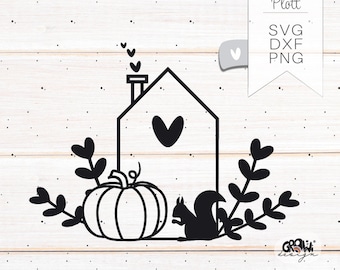 Plotter file HOUSE Autumn SVG Pumpkin Squirrel