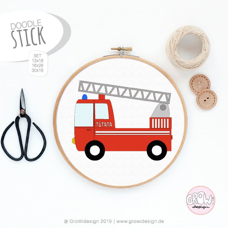 Fire truck Doodle embroidery file 13x18 16x26 18x30-3 sizes in one set Fire brigade