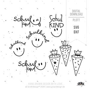 Plotter file "Schoolchild" lettering with smiling face SVG PNG - Back to school, first day of school, enrollment - incl. commercial license