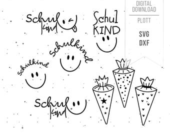 Plotter file "Schoolchild" lettering with smiling face SVG PNG - Back to school, first day of school, enrollment - incl. commercial license