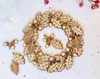 Laser file Autumn wreath oak leaves SVG DXF - Autumn wreath laser cut file - Acorn wreath wood decoration - xTool Glowforge