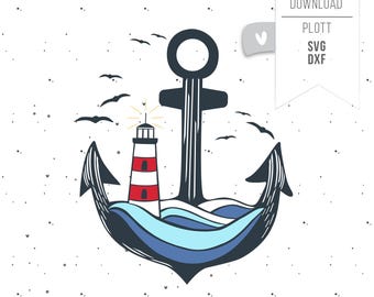 Plotter file anchor lighthouse SVG - maritime