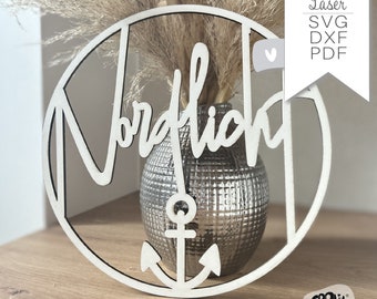 Türkranz Nordlicht Lasercut svg pdf dxf Schild maritim Willkommen