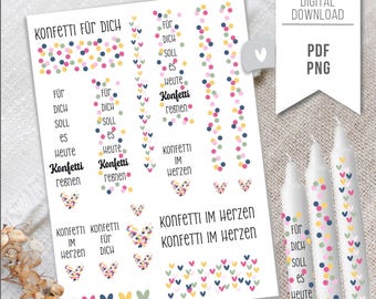 Birthday confetti template A4 - candle stickers, candle tattoos - digital download